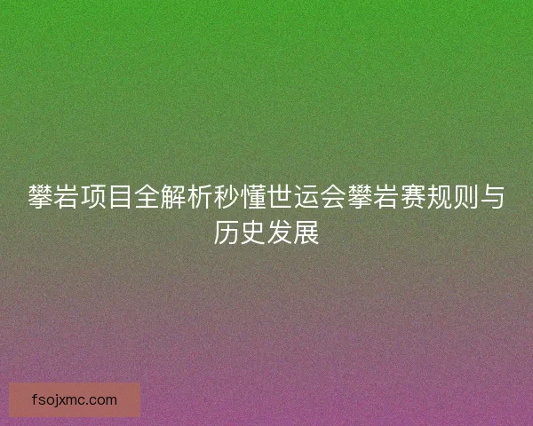 攀岩项目全解析秒懂世运会攀岩赛规则与历史发展