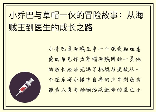 小乔巴与草帽一伙的冒险故事：从海贼王到医生的成长之路